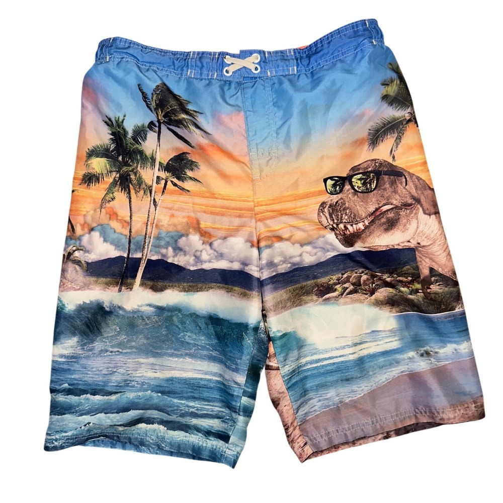 OP Boys‎ Blue Dinosaur Tropical Beach Swim Trunks Board Shorts XL 14-16